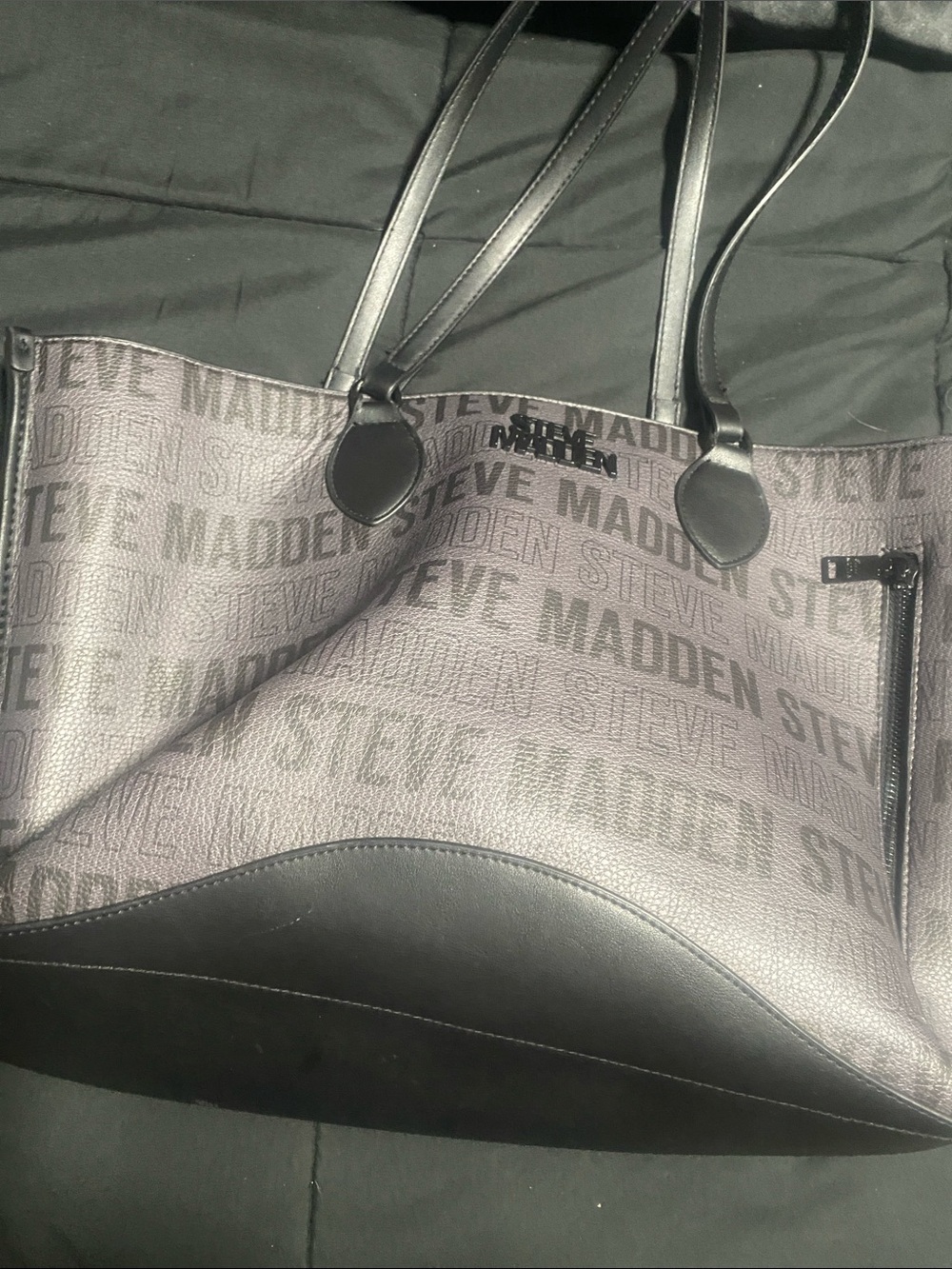 Steve Madden Black Logo-print Tote with Leather Trim